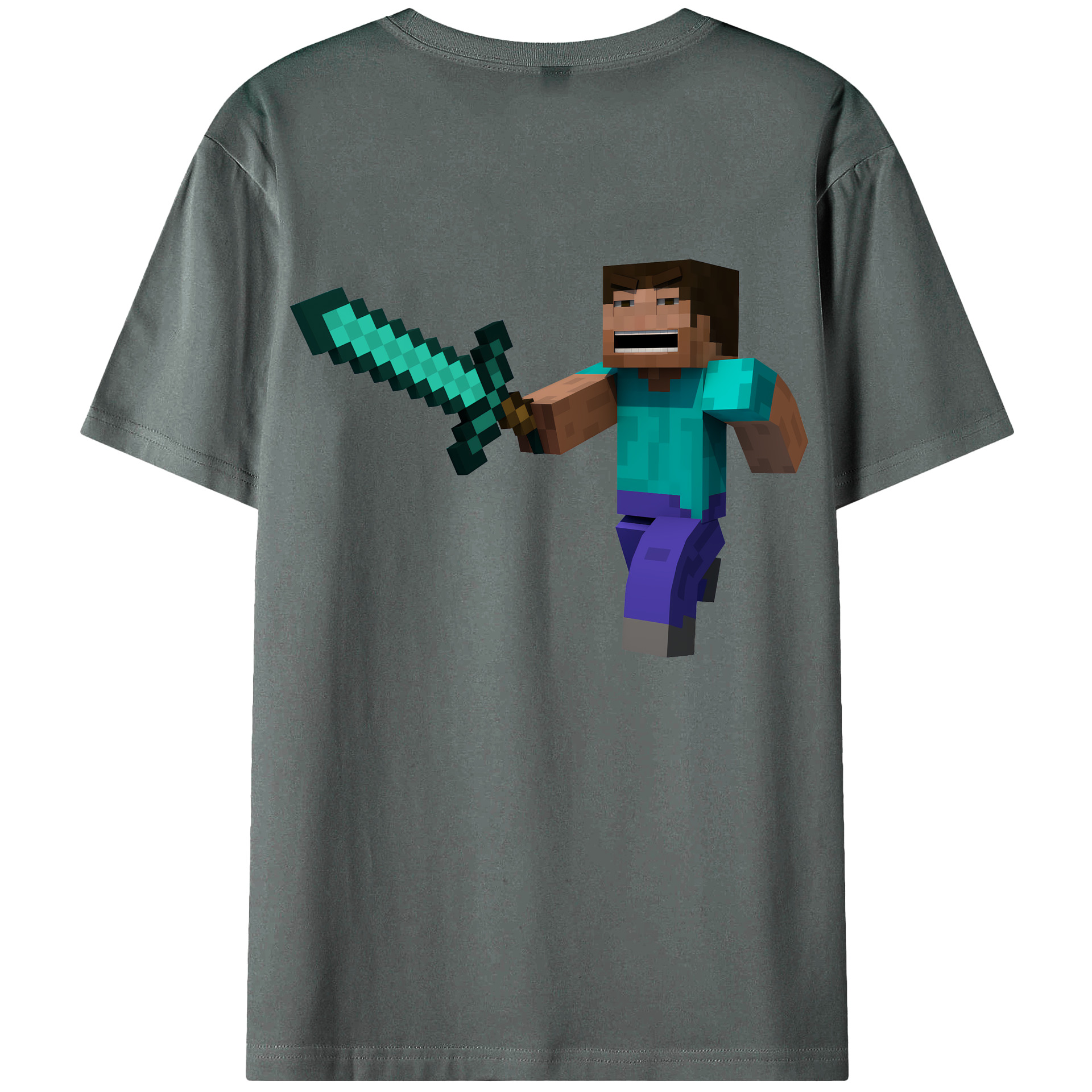 （画像用） マインクラフト ブロックの世界 Minecraft MC Block world 綿100％半袖Tシャツ（背面プリント）
